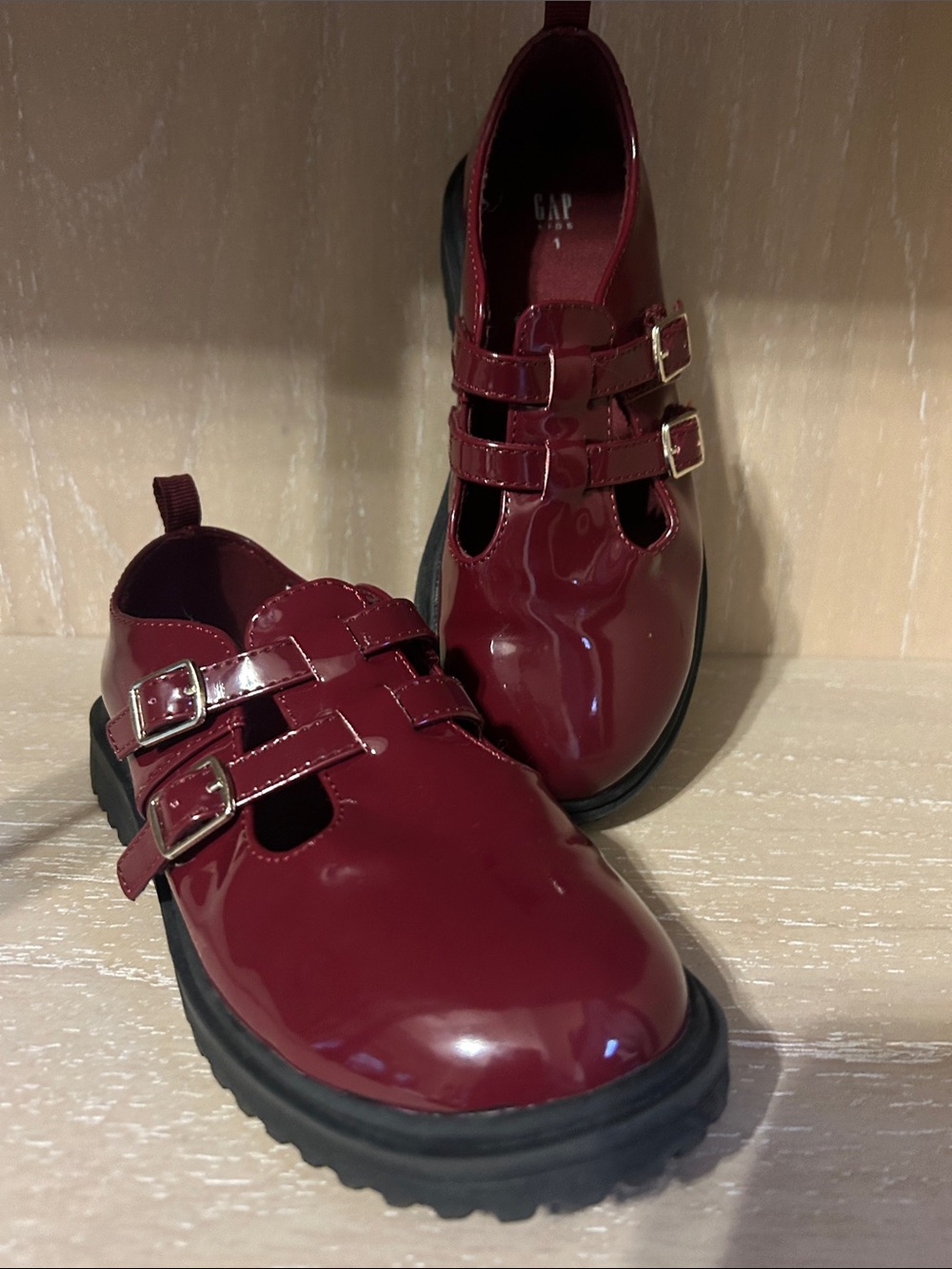 GAP Kids Burgundy Patent Double-Strap Mary Jane Shoes